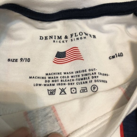 denim & flower ricky singh yourh boys striped USA crew neck boys Tee size 9/10 - Picture 6 of 9